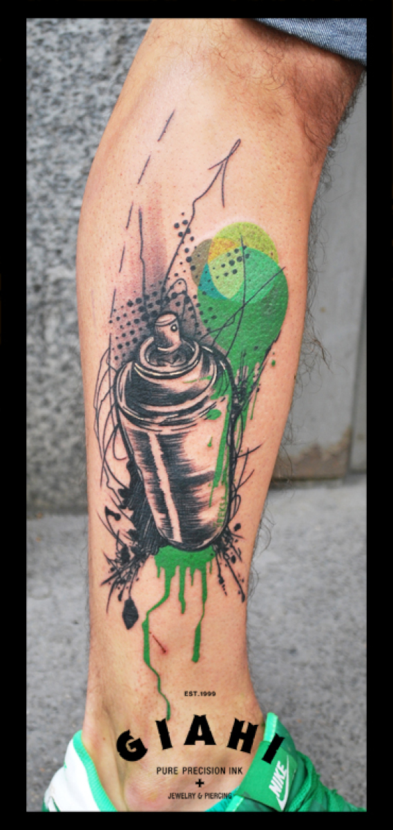 Green Paint Aerosole Trash Polka tattoo by Live Two